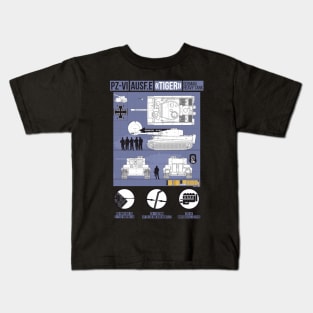 Detailed infographic of PZ-VI Tiger (blue) Kids T-Shirt